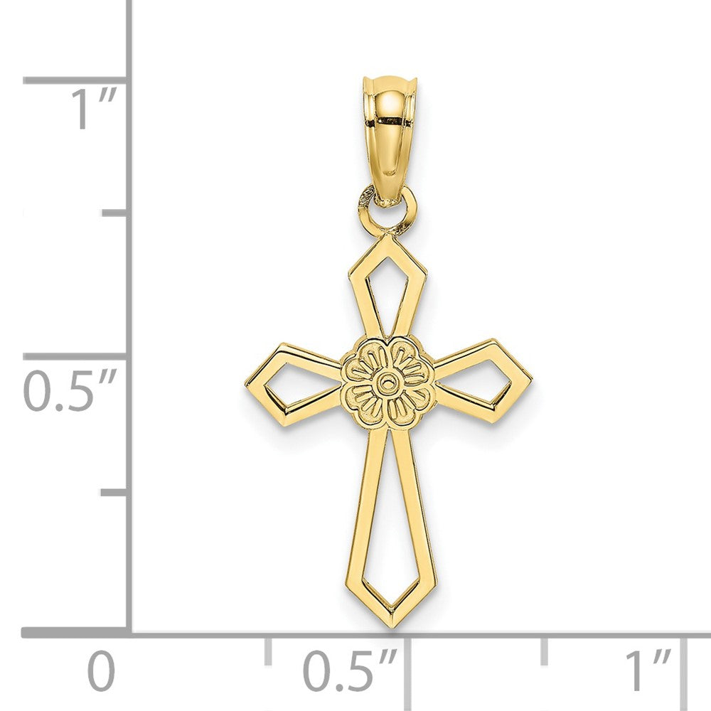 10K Gelbgold 10K Ausgeschnitten und Flach Kreuz mit Blume Charm