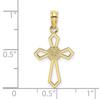 10K Gelbgold 10K Ausgeschnitten und Flach Kreuz mit Blume Charm