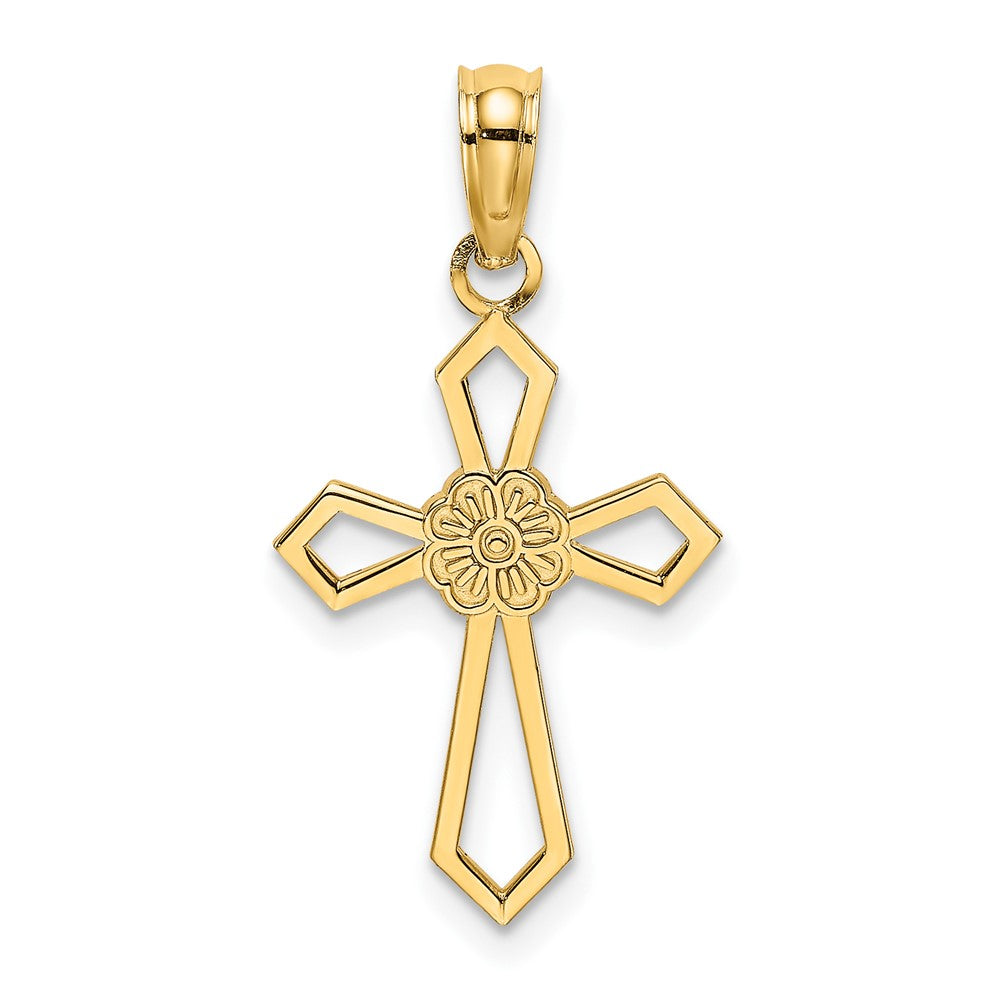 10K Gelbgold 10K Ausgeschnitten und Flach Kreuz mit Blume Charm