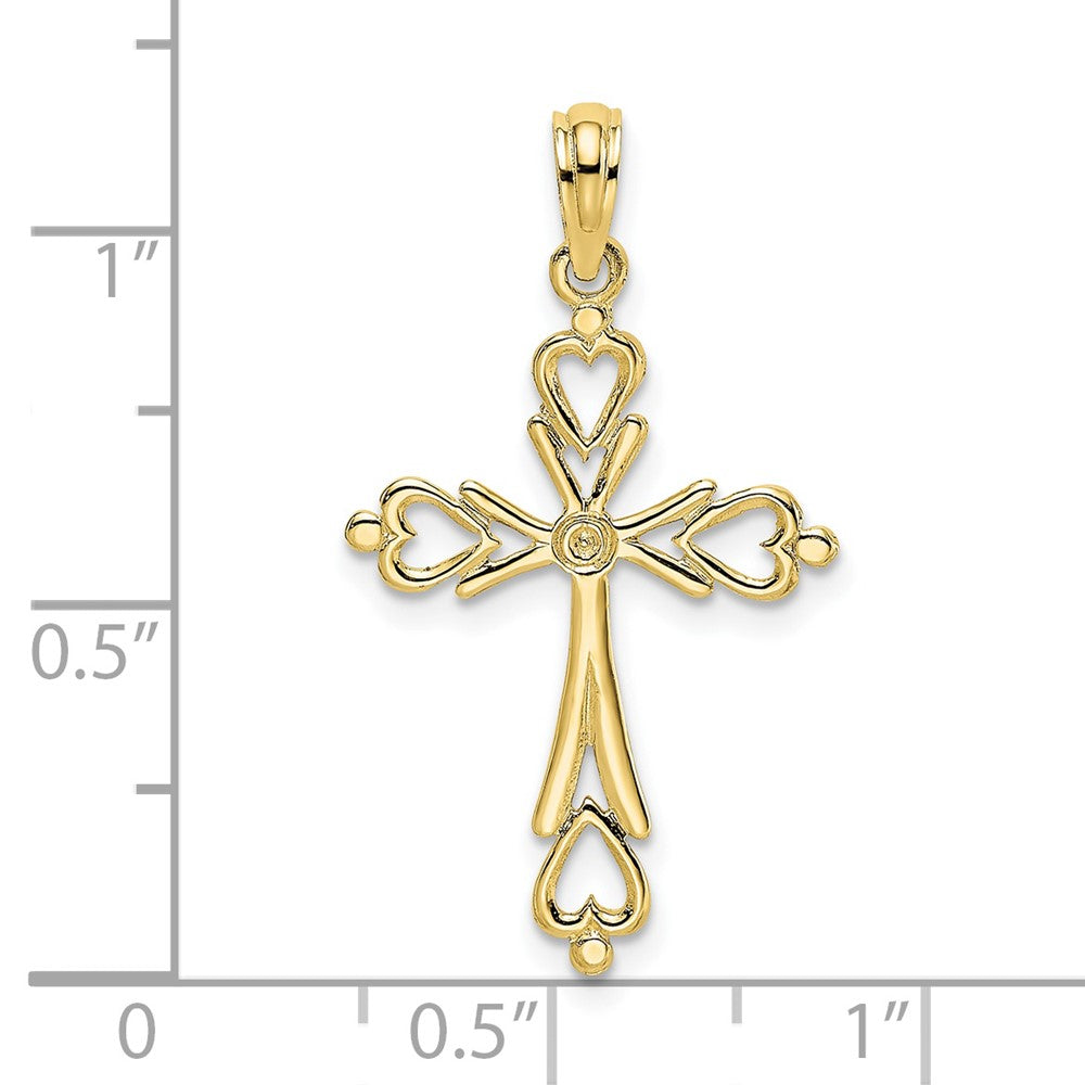 10K Gelbgold 10K Kreuz Ausgeschnitten mit Herz Ends Charm