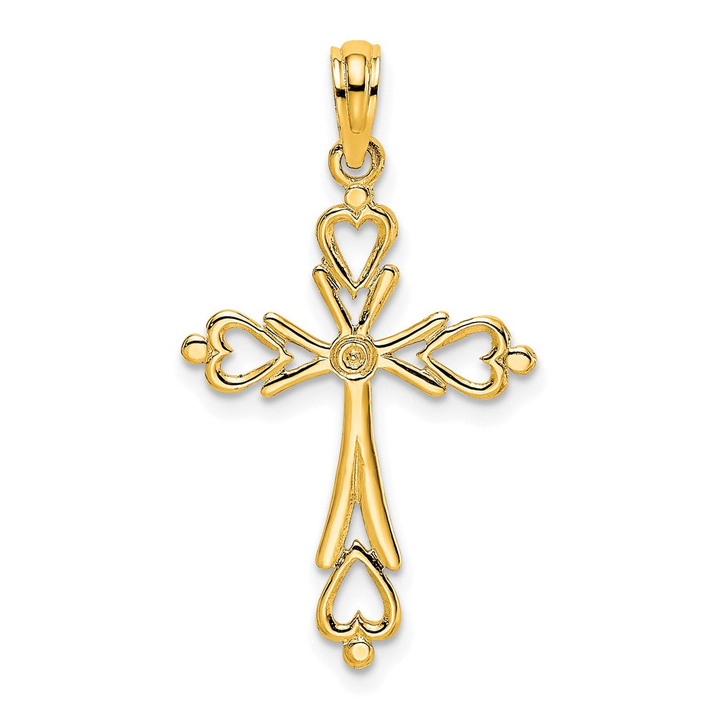 10K Gelbgold 10K Kreuz Ausgeschnitten mit Herz Ends Charm