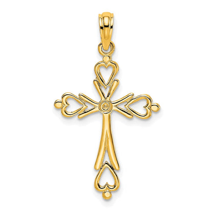 10K Gelbgold 10K Kreuz Ausgeschnitten mit Herz Ends Charm