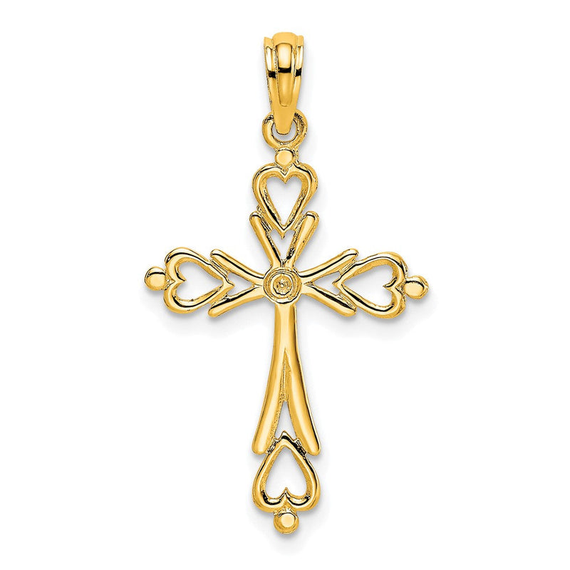 10K Gelbgold 10K Kreuz Ausgeschnitten mit Herz Ends Charm