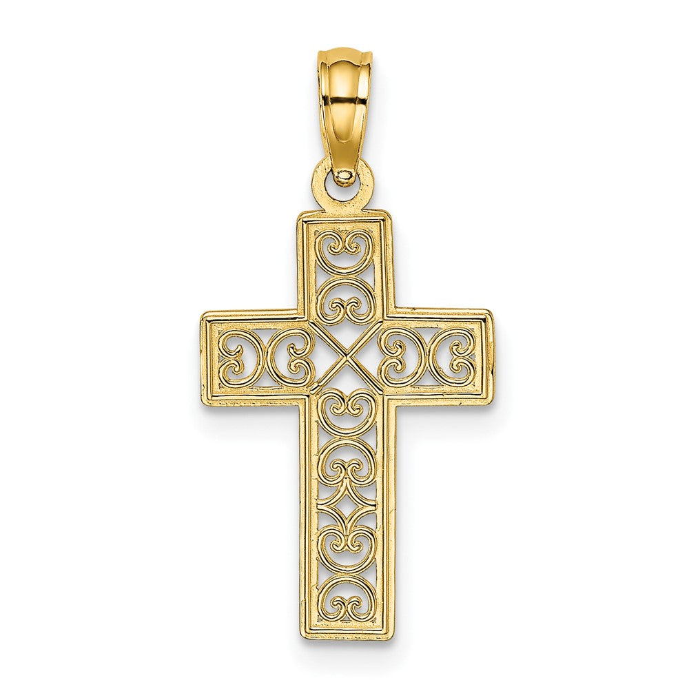 10K Gelbgold 10K Strukturiert Lace Mittig Kreuz Charm