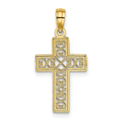 10K Gelbgold 10K Strukturiert Lace Mittig Kreuz Charm
