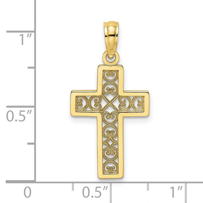 10K Gelbgold 10K Strukturiert Lace Mittig Kreuz Charm