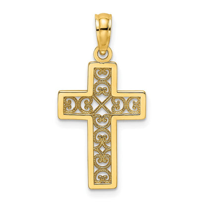 10K Gelbgold 10K Strukturiert Lace Mittig Kreuz Charm