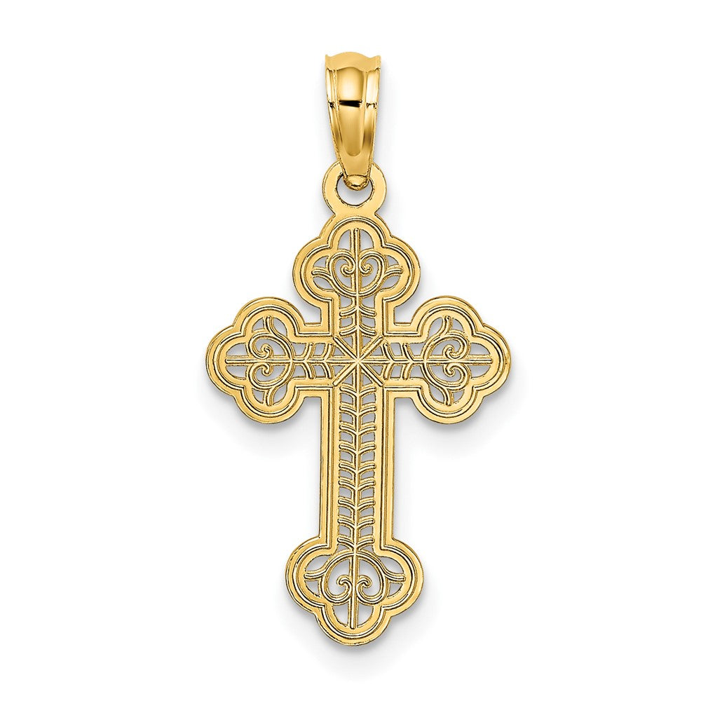 10K Gelbgold 10K Lace Mittig Knospend Kreuz Charm