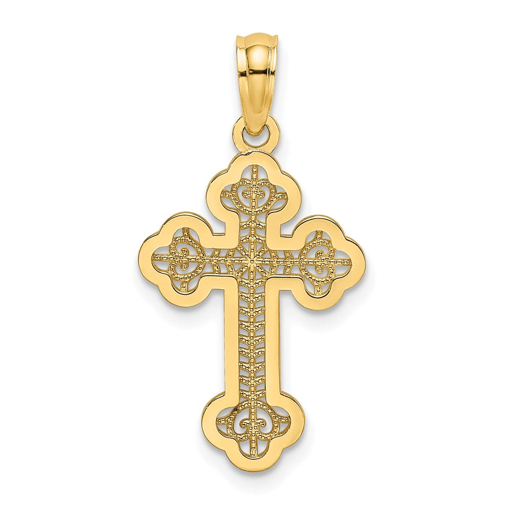 10K Gelbgold 10K Lace Mittig Knospend Kreuz Charm