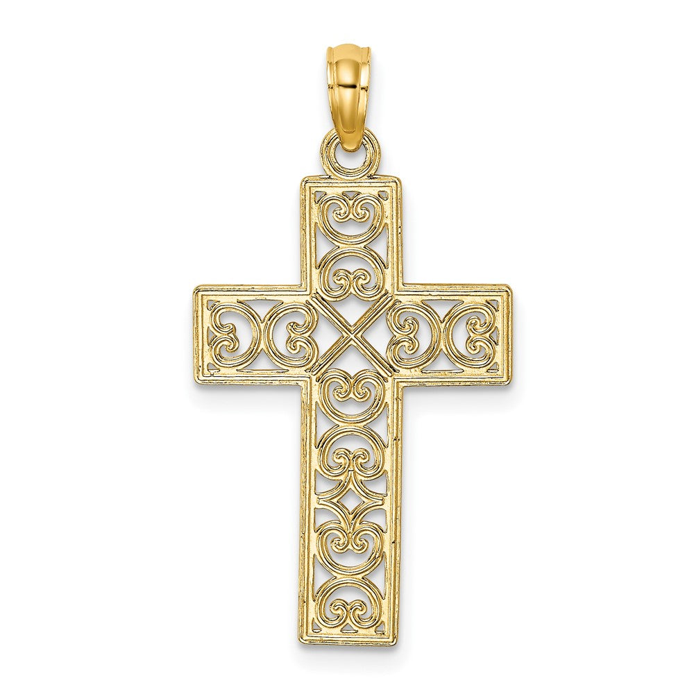 10K Gelbgold 10K Strukturiert Lace Mittig Kreuz Charm
