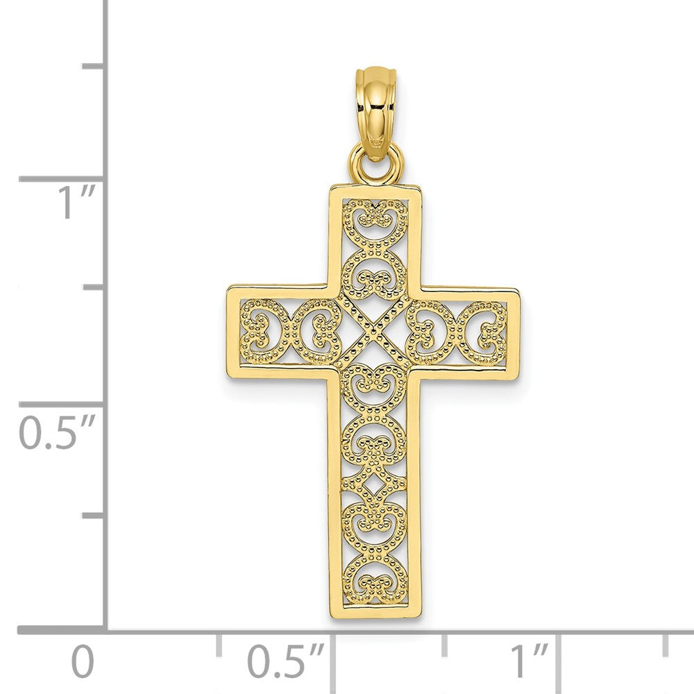 10K Gelbgold 10K Strukturiert Lace Mittig Kreuz Charm