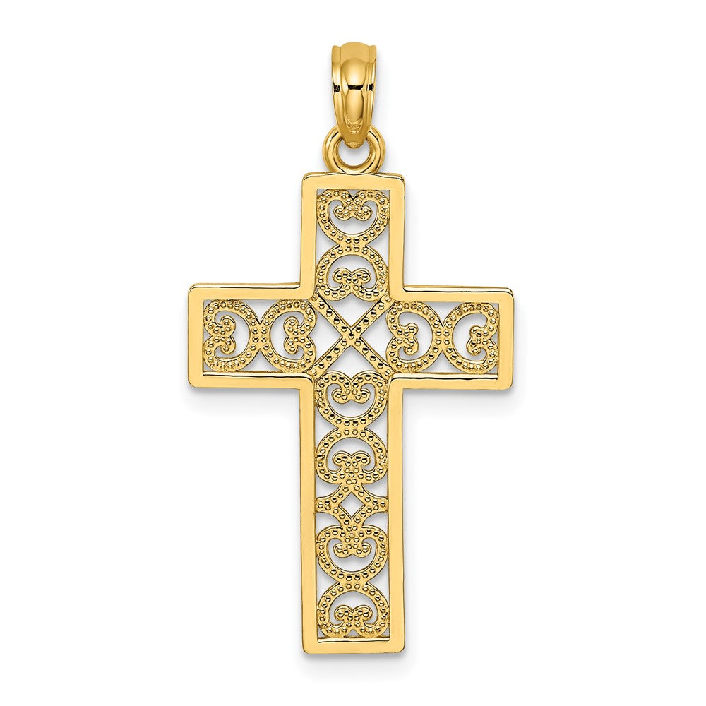 10K Gelbgold 10K Strukturiert Lace Mittig Kreuz Charm