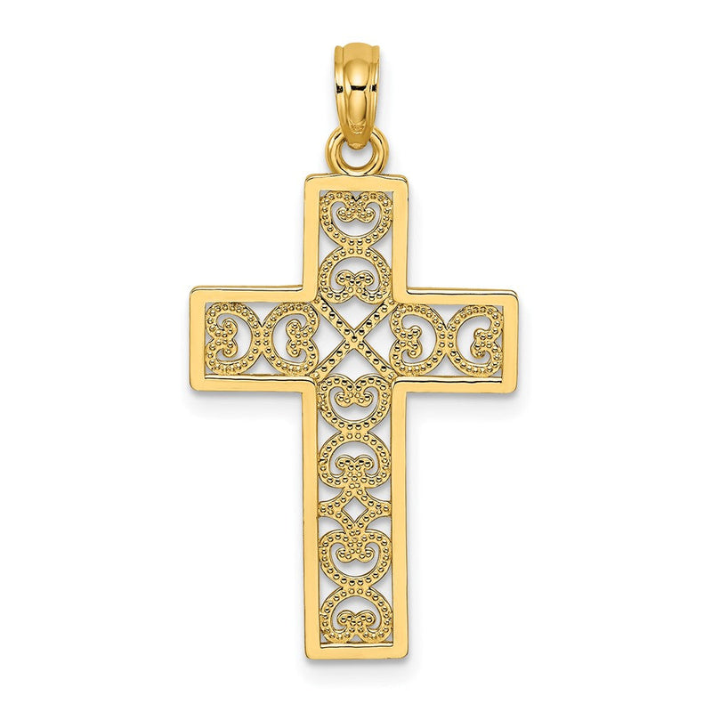 10K Gelbgold 10K Strukturiert Lace Mittig Kreuz Charm