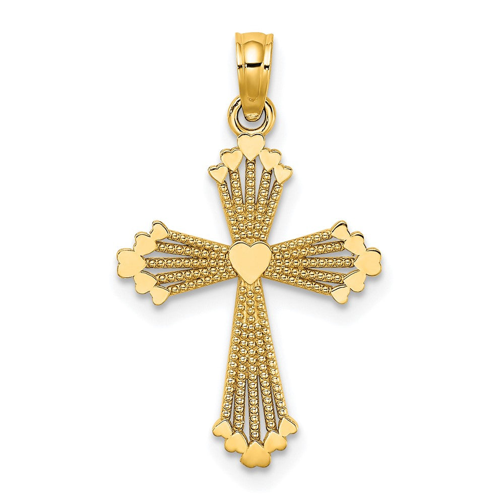 10K Gelbgold 10K Ausgeschnitten Stripes Kreuz mit Herz Charm