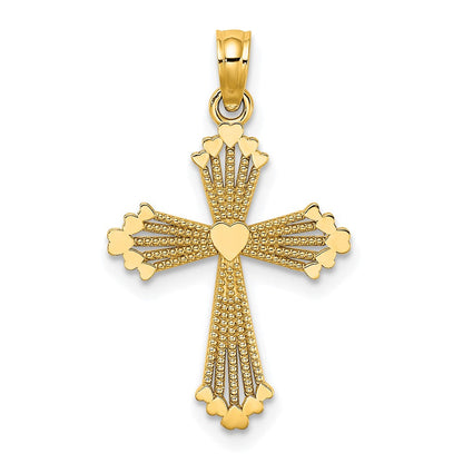 10K Gelbgold 10K Ausgeschnitten Stripes Kreuz mit Herz Charm