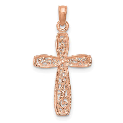 10K Roségold 10K mit Weiß Rhodium Filigran Mittig Rand Kreuz