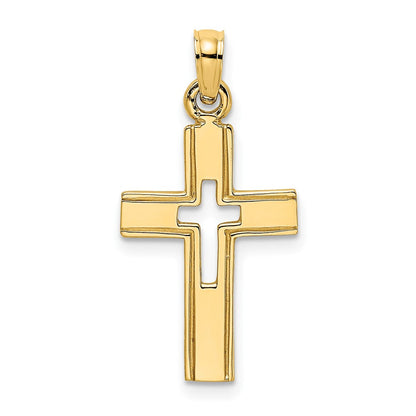 10K Gelbgold 10K Poliert und Ausgeschnitten Kreuz Charm