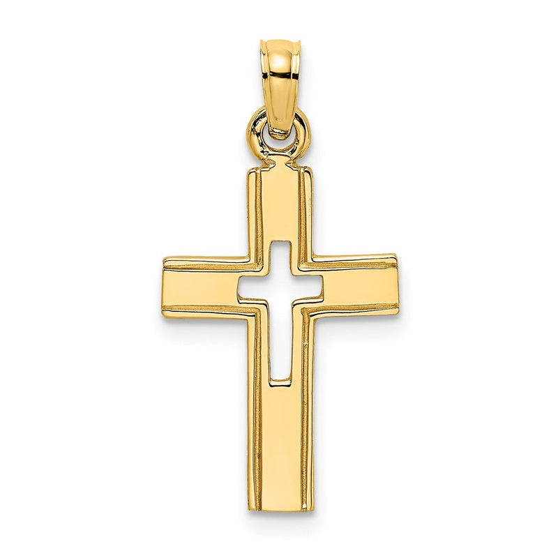 10K Gelbgold 10K Poliert und Ausgeschnitten Kreuz Charm