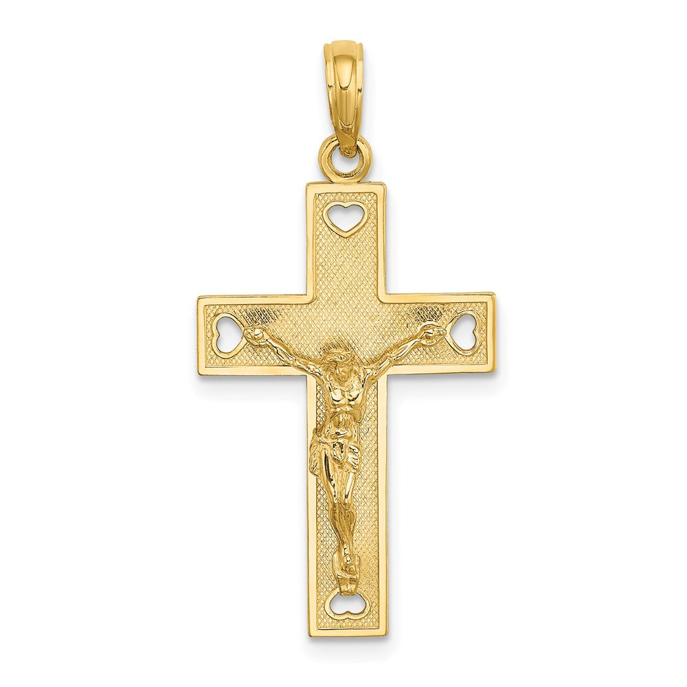 10K Gelbgold 10K Ausgeschnitten Herz I Liebe Jesus Kruzifix Charm