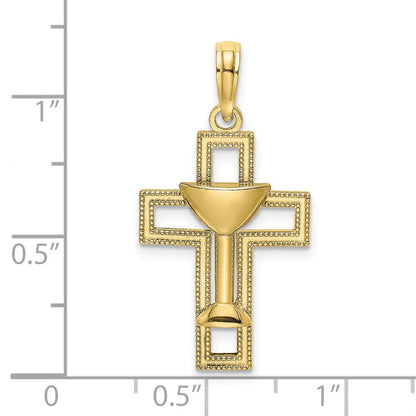 10K Gelbgold 10K Poliert Kreuz mit Kommunion Cup Charm