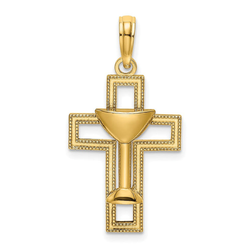 10K Gelbgold 10K Poliert Kreuz mit Kommunion Cup Charm
