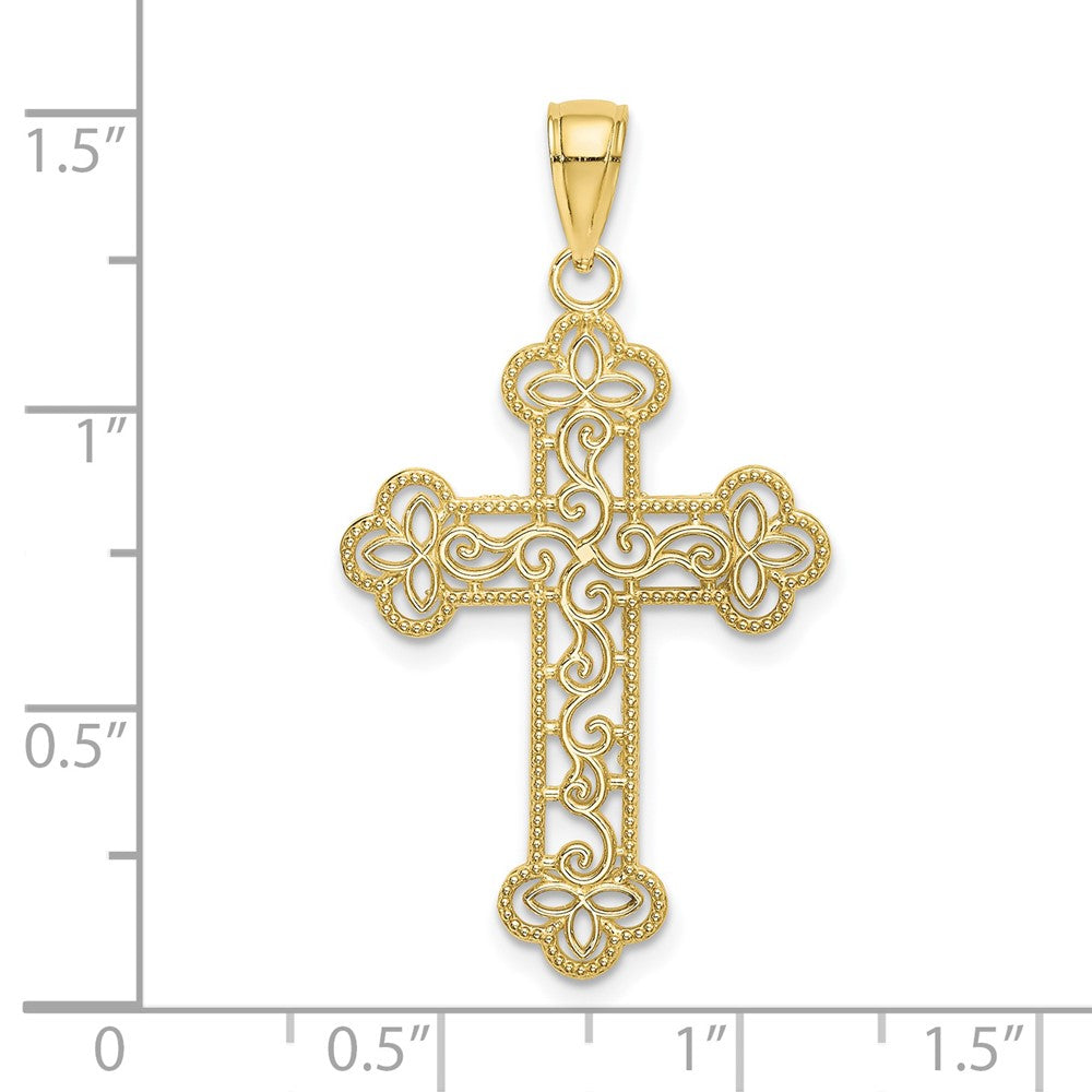 10K Gelbgold 10K Strukturiert Gekugelt Kante Kreuz Charm