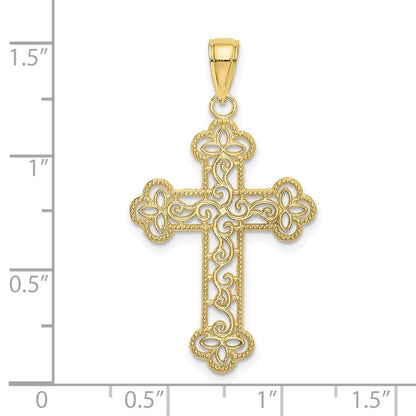 10K Gelbgold 10K Strukturiert Gekugelt Kante Kreuz Charm