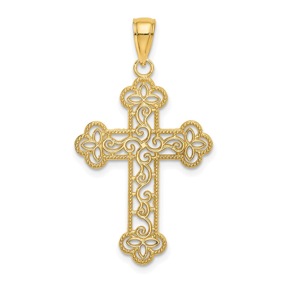 10K Gelbgold 10K Strukturiert Gekugelt Kante Kreuz Charm