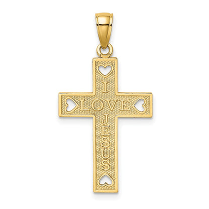 10K Gelbgold 10K I Liebe Jesus Kreuz mit Herzen Charm