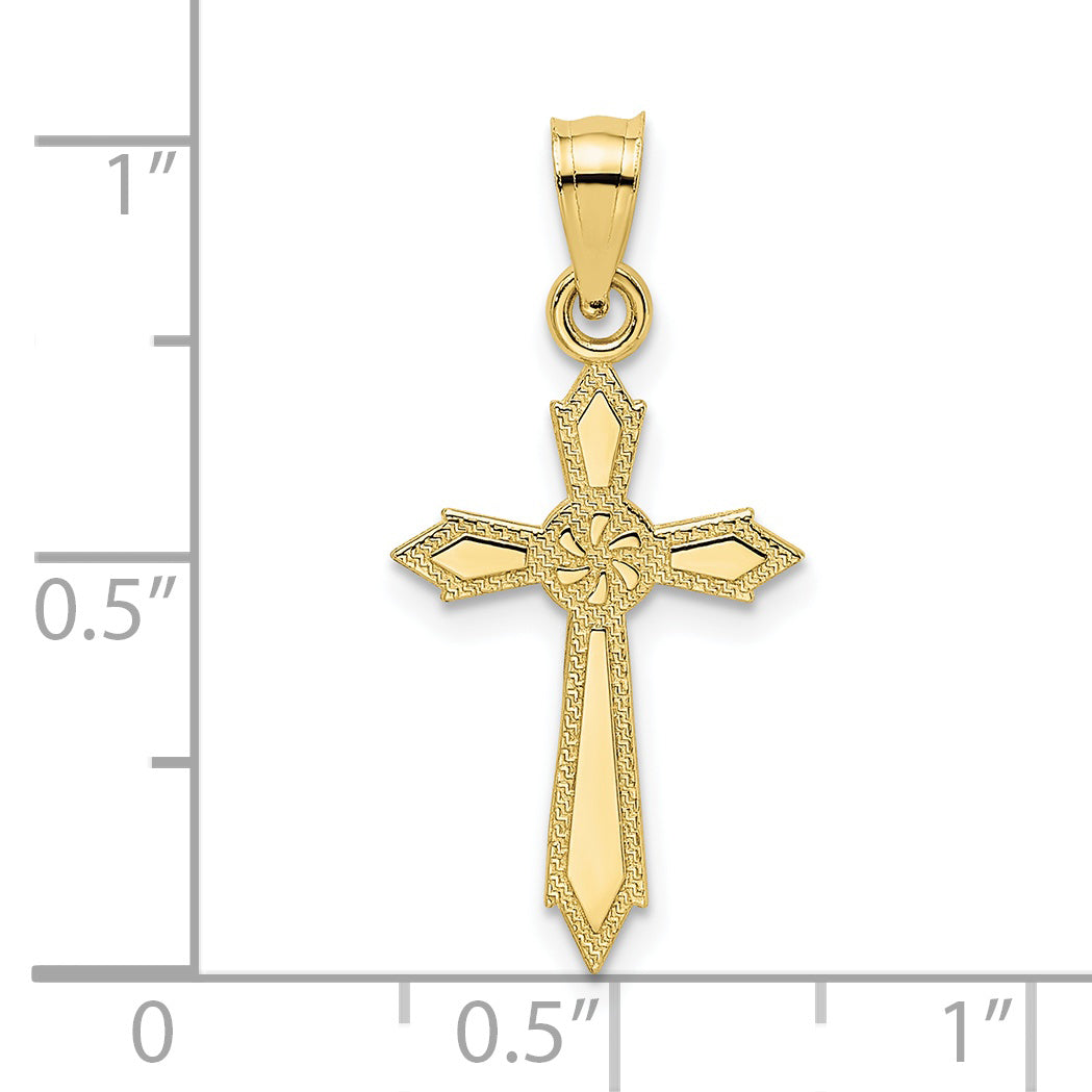 10K Gelbgold 10K mit Graviert Edges Kreuz Charm