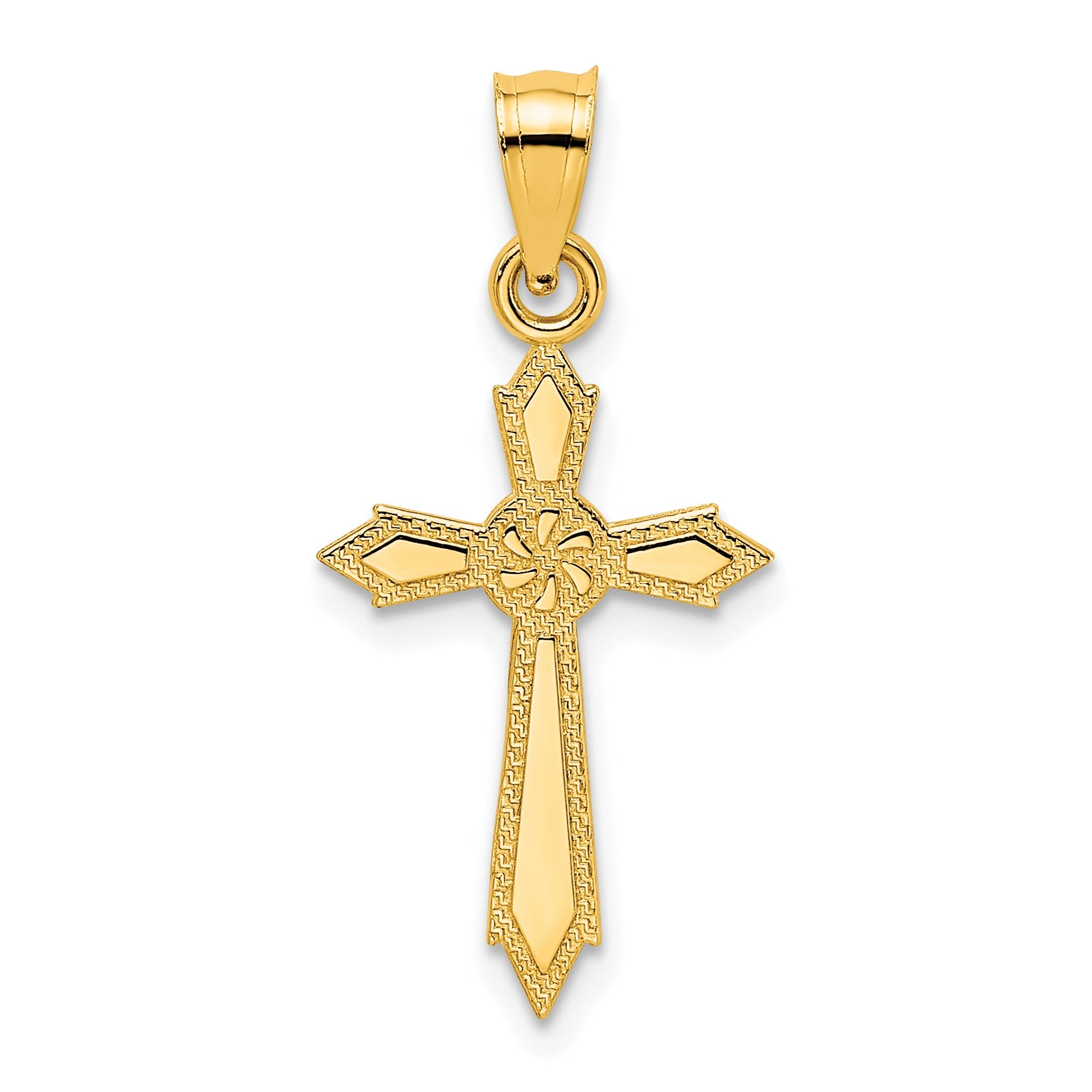 10K Gelbgold 10K mit Graviert Edges Kreuz Charm