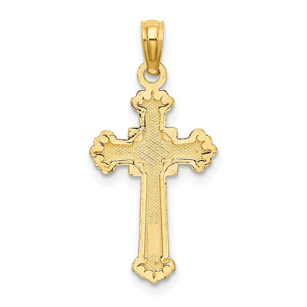 10K Gelbgold 10K Strukturiert Leaves auf Edges Kreuz Charm