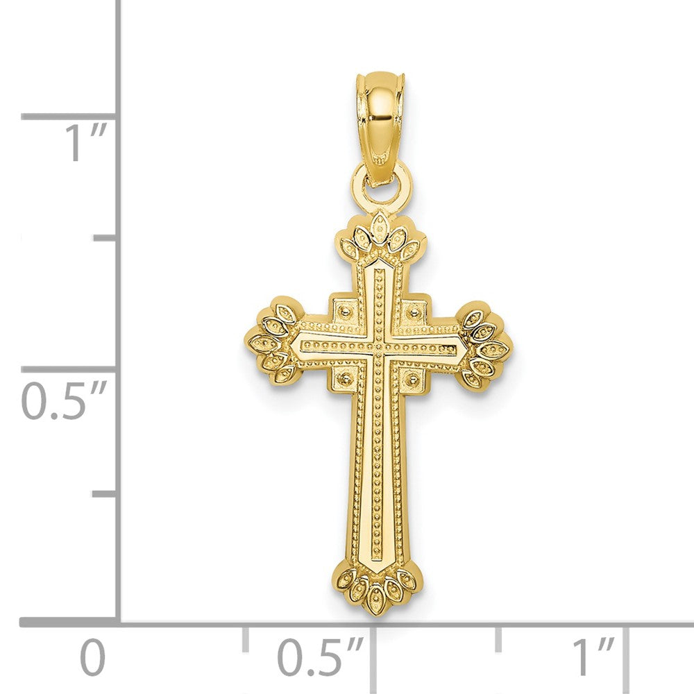 10K Gelbgold 10K Strukturiert Leaves auf Edges Kreuz Charm