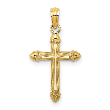 10K Gelbgold 10K Poliert mit Ranke Design Kreuz Charm