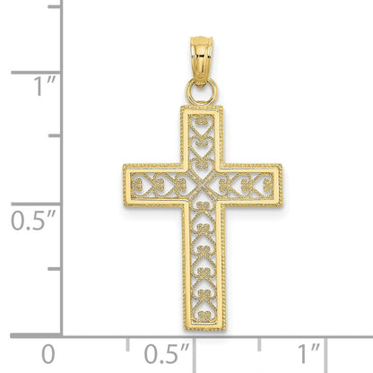 10K Gelbgold Diamantiert Filigran Kreuz Anhänger