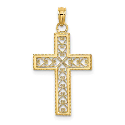 10K Gelbgold Diamantiert Filigran Kreuz Anhänger