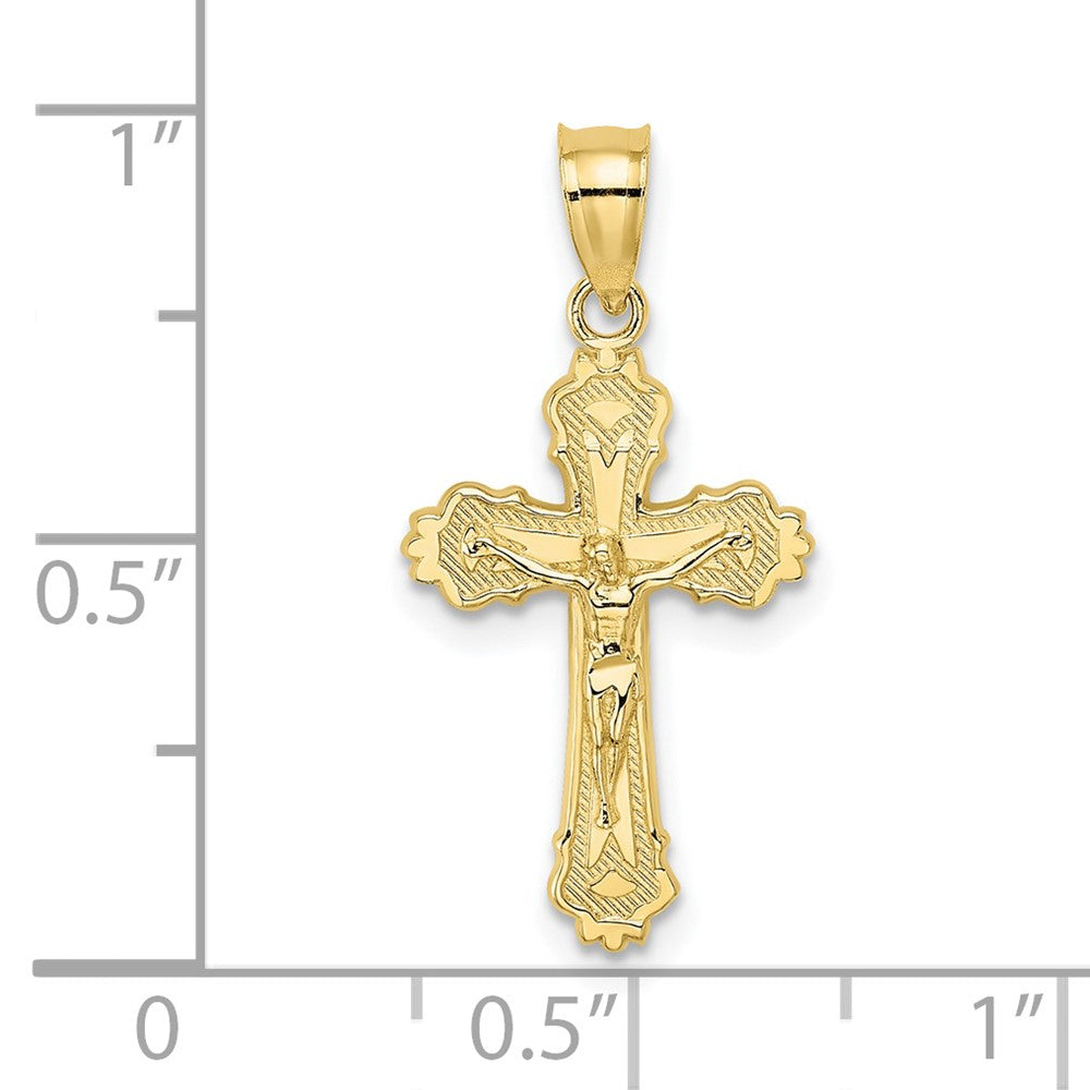 10K Gelbgold 10K mit Strukturiert Gewellt Kante Kruzifix Charm