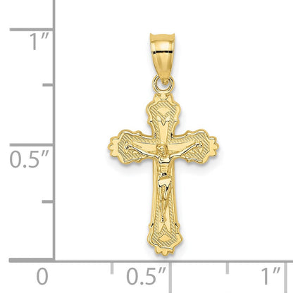10K Gelbgold 10K mit Strukturiert Gewellt Kante Kruzifix Charm