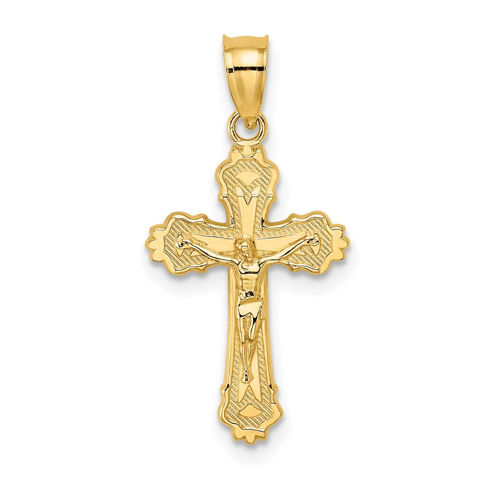 10K Gelbgold 10K mit Strukturiert Gewellt Kante Kruzifix Charm
