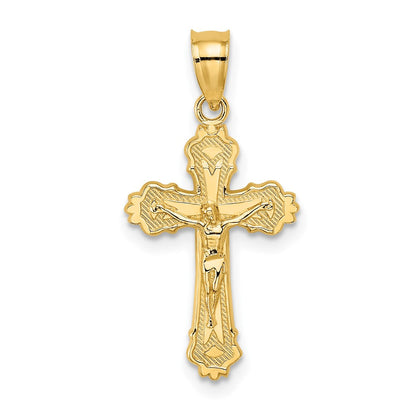 10K Gelbgold 10K mit Strukturiert Gewellt Kante Kruzifix Charm