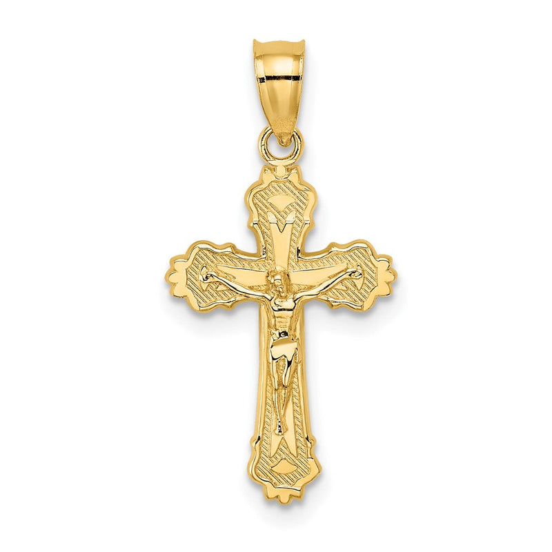10K Gelbgold 10K mit Strukturiert Gewellt Kante Kruzifix Charm