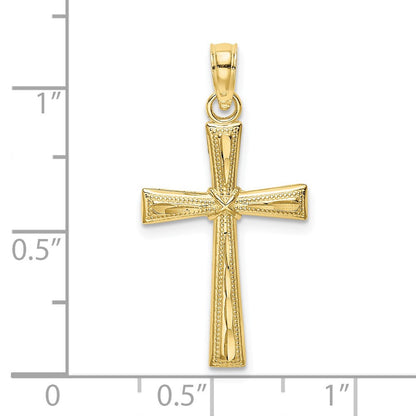 10K Gelbgold 10K Diamantiert Strukturiert Kreuz Charm