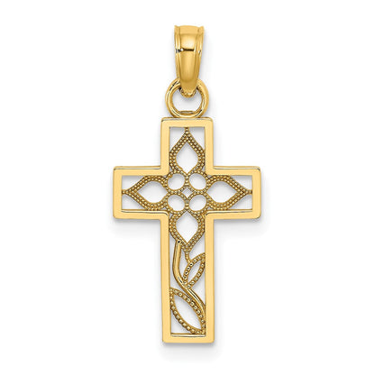 10K Gelbgold 10K Blume in Kreuz Charm