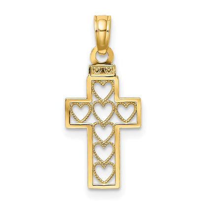 10K Gelbgold 10K Ausgeschnitten Herz Design Kreuz Charm