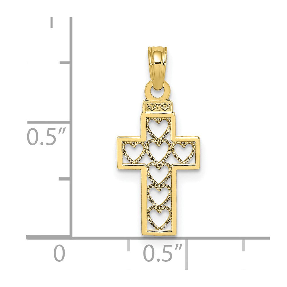 10K Gelbgold 10K Ausgeschnitten Herz Design Kreuz Charm