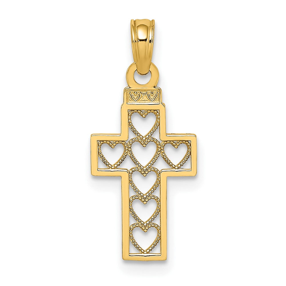 10K Gelbgold 10K Ausgeschnitten Herz Design Kreuz Charm