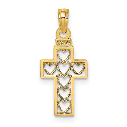 10K Gelbgold 10K Ausgeschnitten Herz Design Kreuz Charm