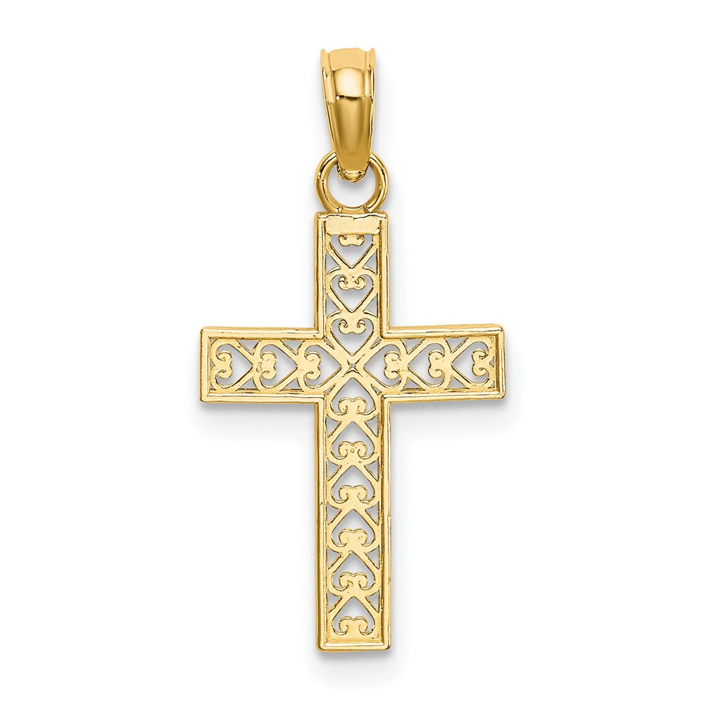 10K Gelbgold Diamantiert Filigran Kreuz Anhänger