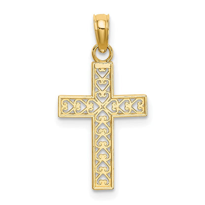 10K Gelbgold Diamantiert Filigran Kreuz Anhänger