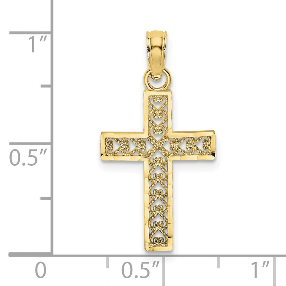 10K Gelbgold Diamantiert Filigran Kreuz Anhänger